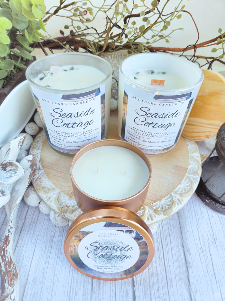 Seaside cottage candle collection By: Sea Pearl Candle Co.